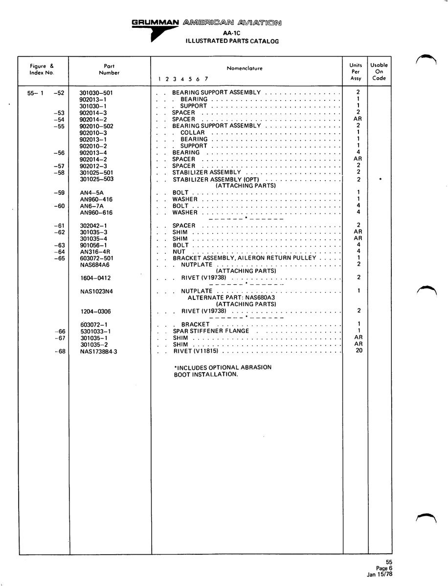 Aviation Part 301035-3 for American AA-1 Aircraft
