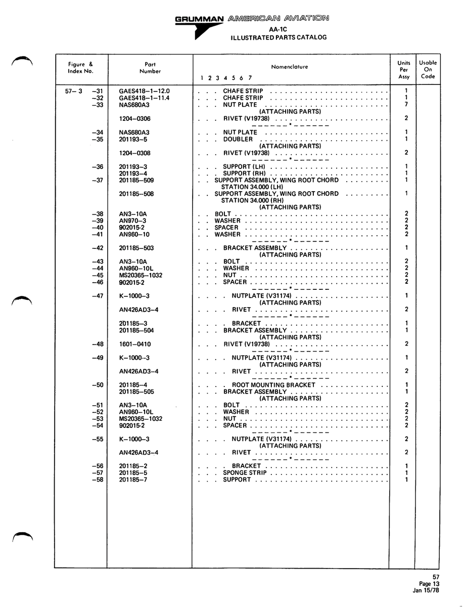 Aviation Part 201185-505 for American AA-1 Aircraft