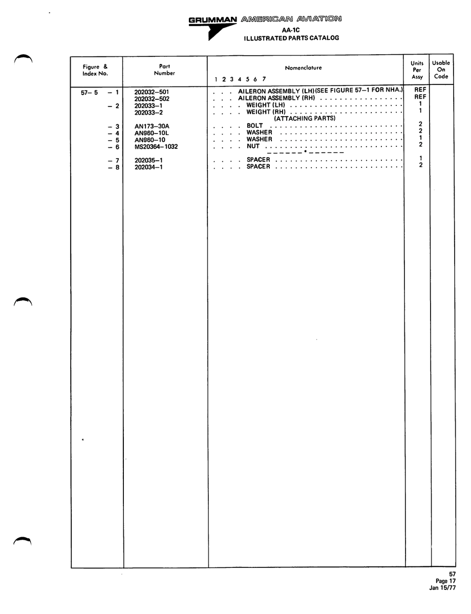 Aviation Part 202034-1 for American AA-1 Aircraft