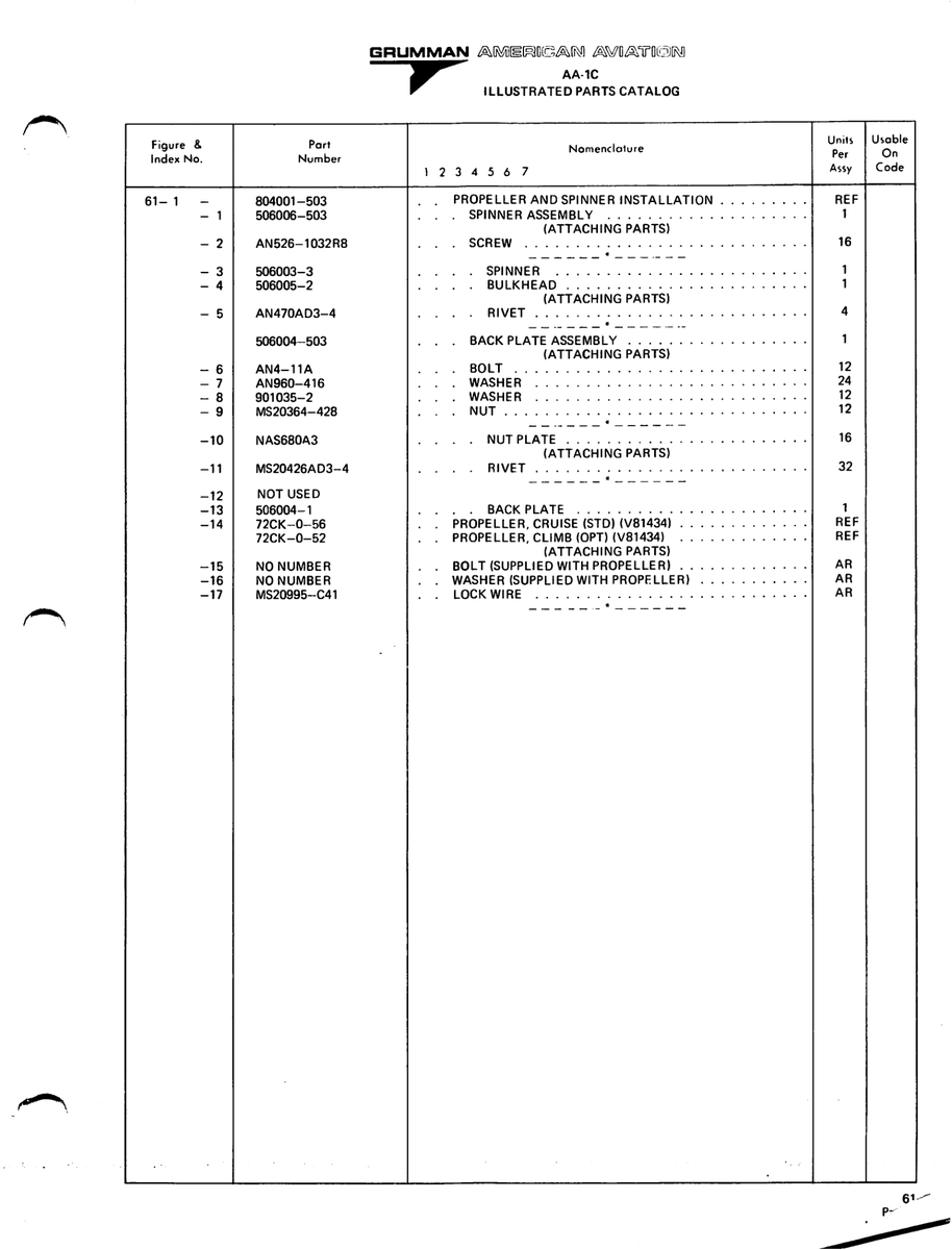 Aviation Part 804001-503 for American AA-1 Aircraft