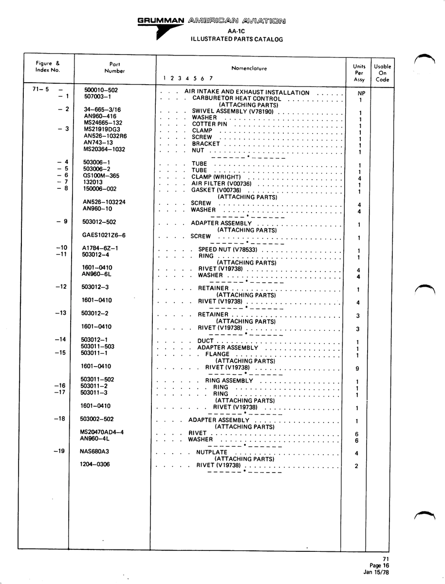 Aviation Part 503011-1 for American AA-1 Aircraft
