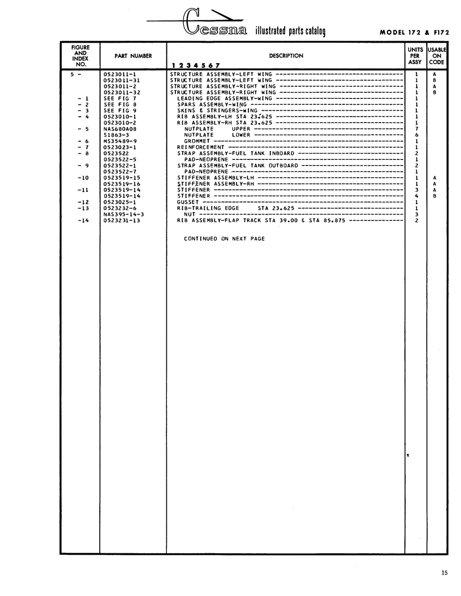 Aviation Part 0523011-32 for Cessna 172 Skyhawk Aircraft