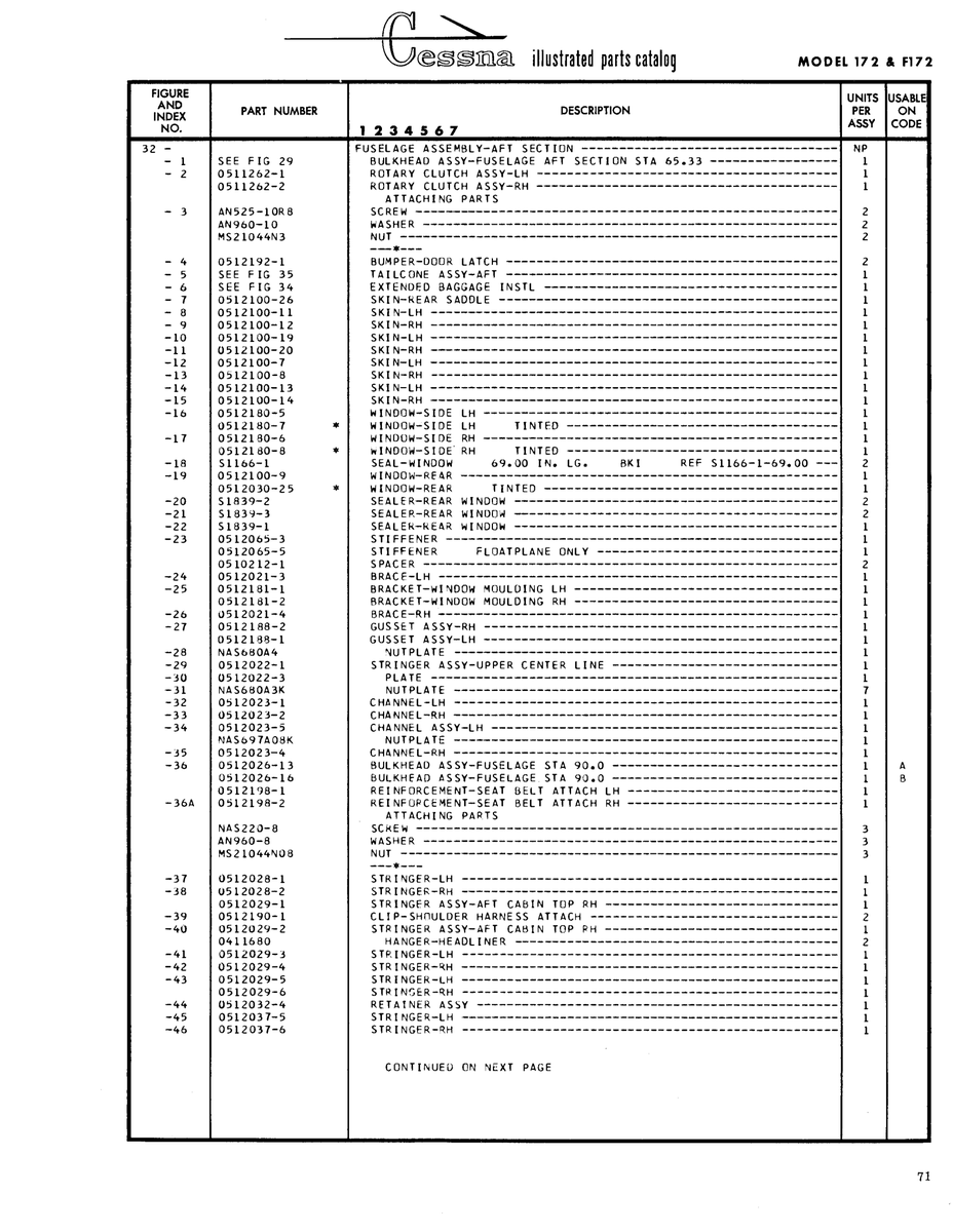 Aviation Part S1166-1 for Cessna 172 Skyhawk Aircraft