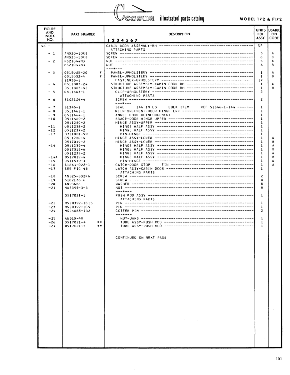 Aviation Part 3511280-2 for Cessna 172 Skyhawk Aircraft
