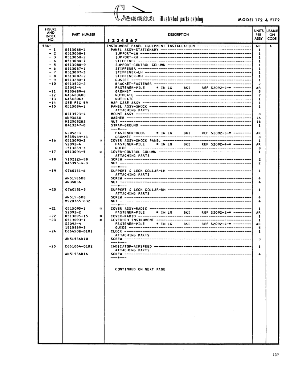 Aviation Part MAS680A08 for Cessna 172 Skyhawk Aircraft