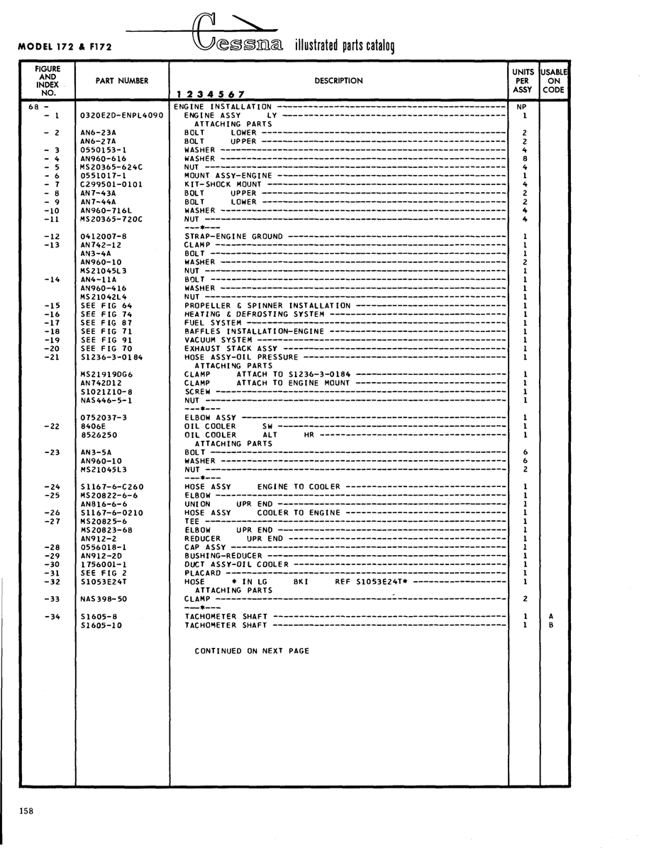 Aviation Part 0412007-8 for Cessna 172 Skyhawk Aircraft