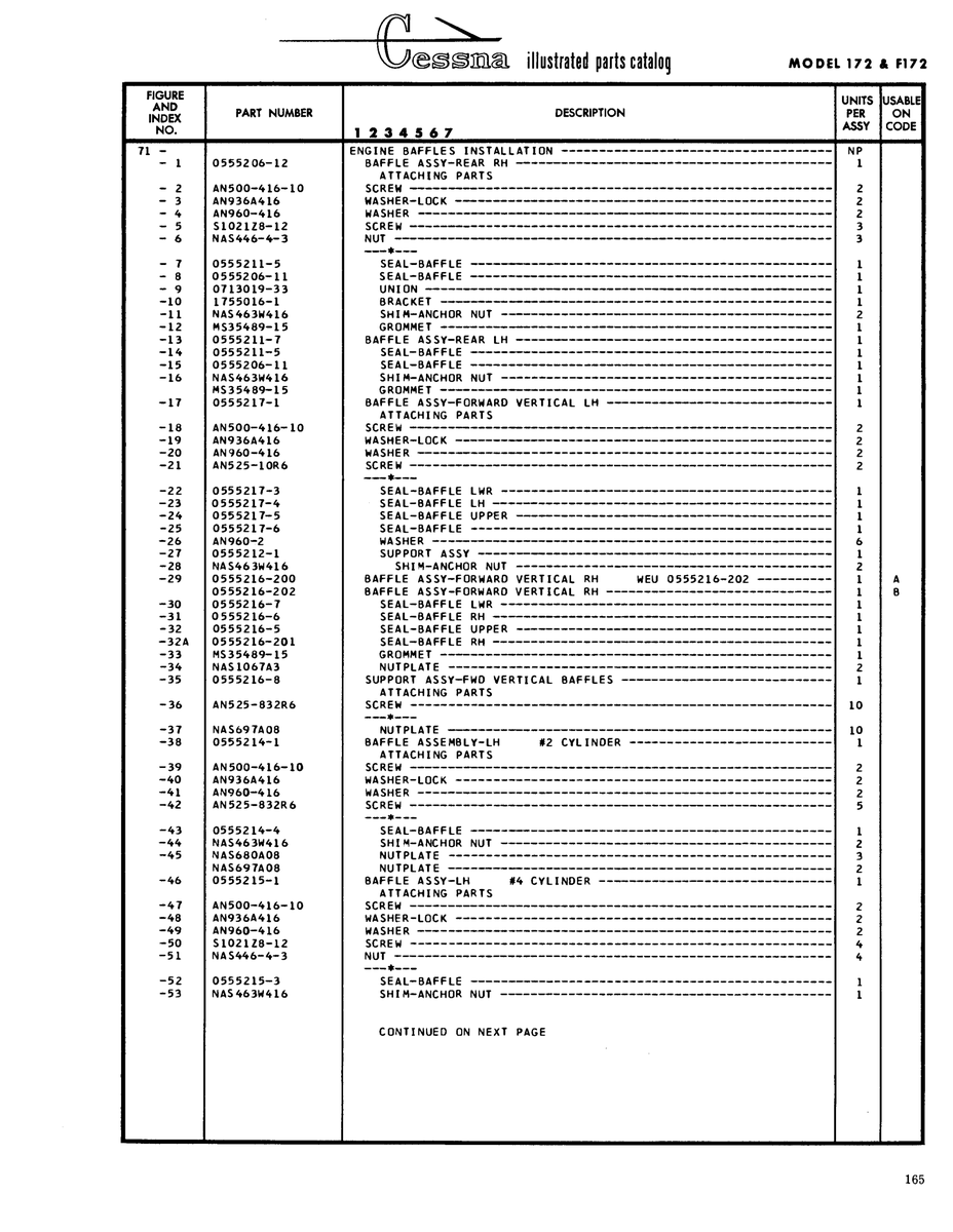 Aviation Part 05552 for Cessna 172 Skyhawk Aircraft