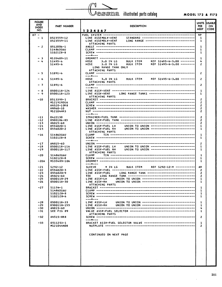 Aviation Part 0500118-33 for Cessna 172 Skyhawk Aircraft