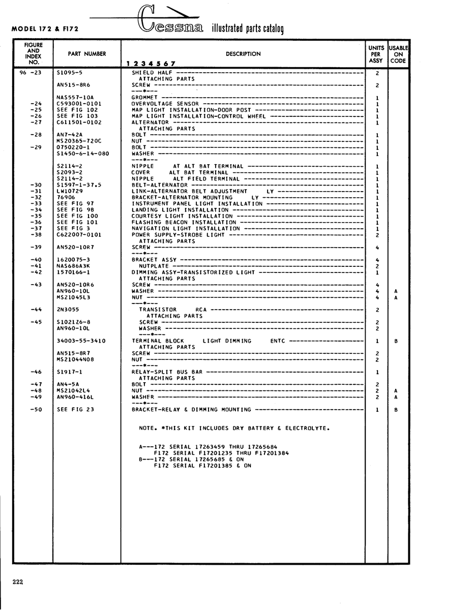 Aviation Part S2114-2 for Cessna 172 Skyhawk Aircraft