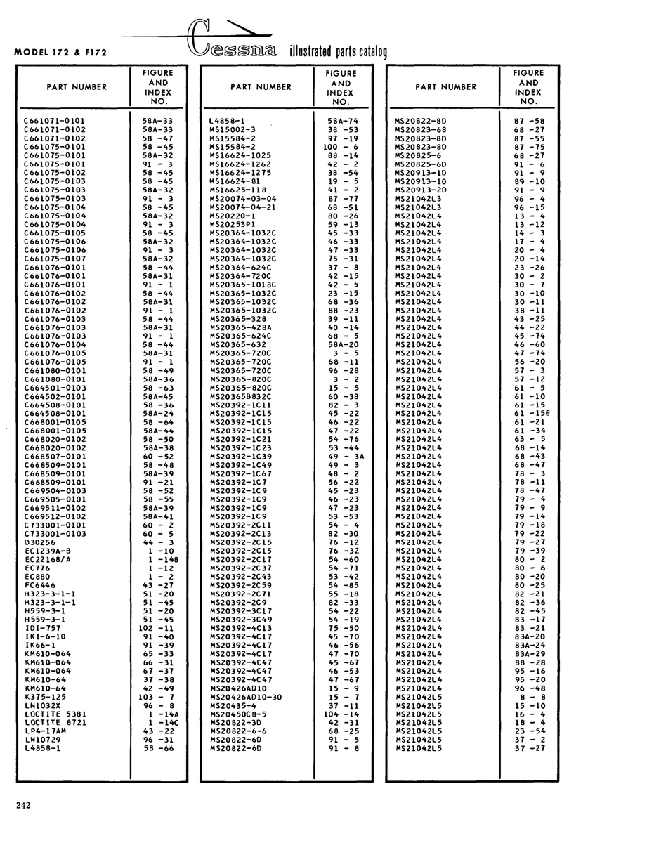 Aviation Part C661076-0103 for Cessna 172 Skyhawk Aircraft