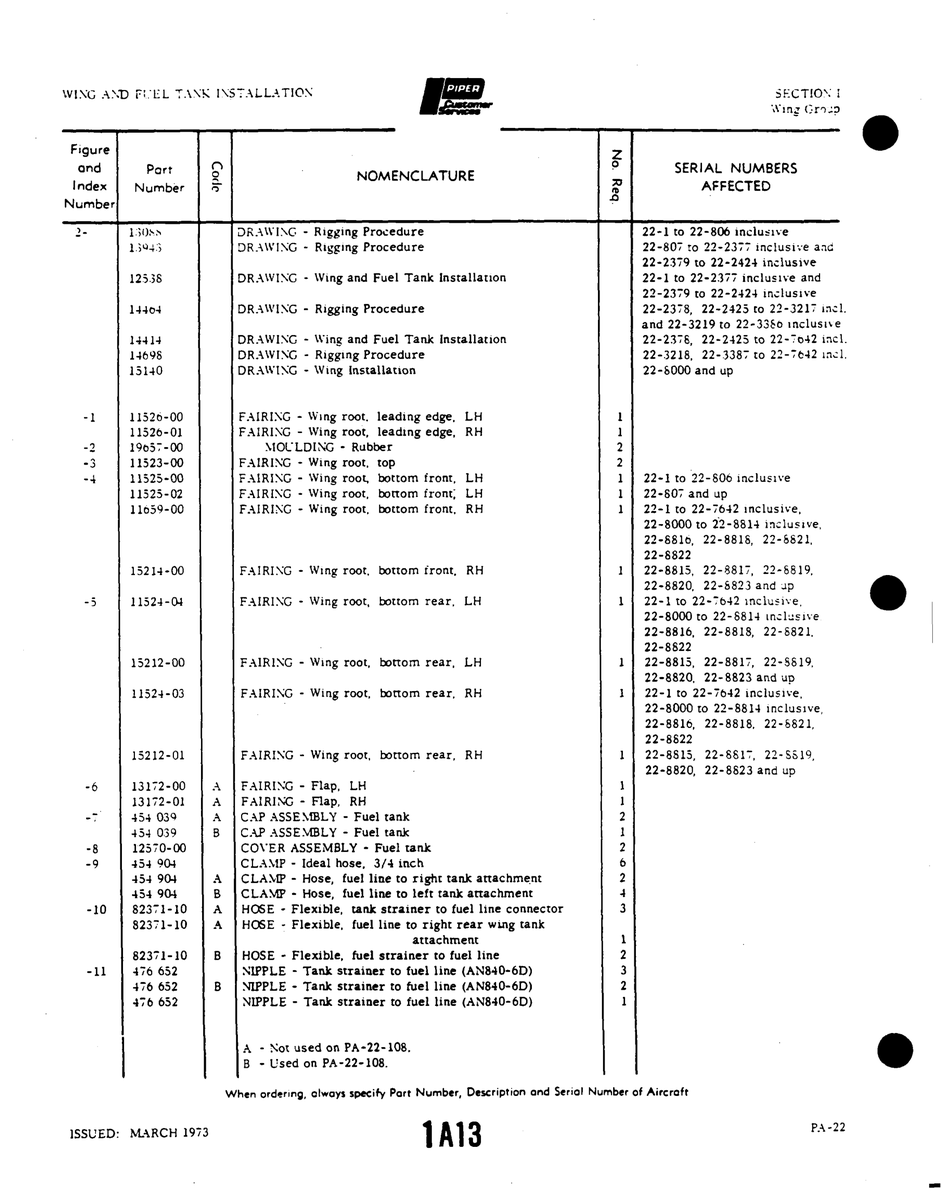 Aviation Part 11520-00 for Piper PA-22 Aircraft