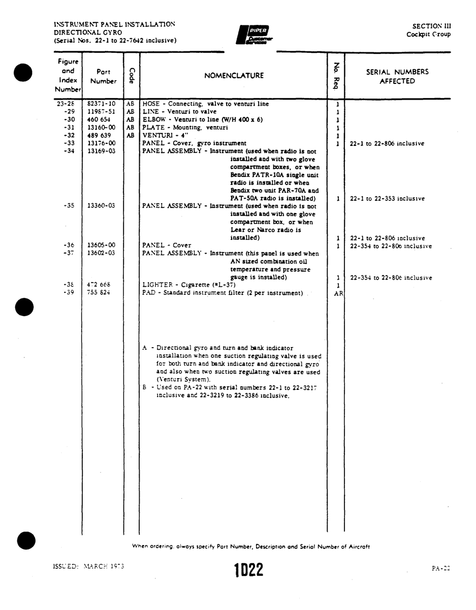 Aviation Part 13176-00 for Piper PA-22 Aircraft