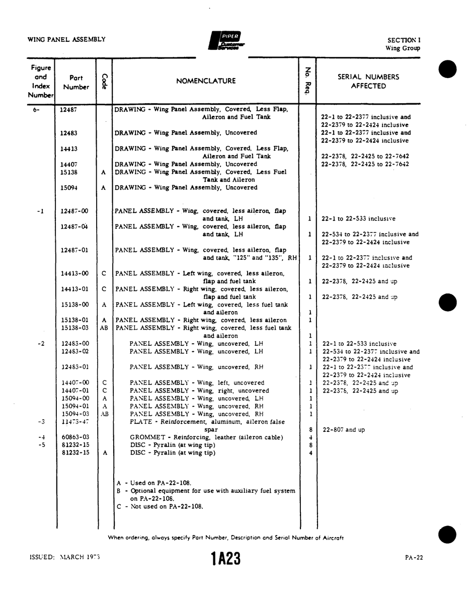 Aviation Part 15138-01 for Piper PA-22 Aircraft