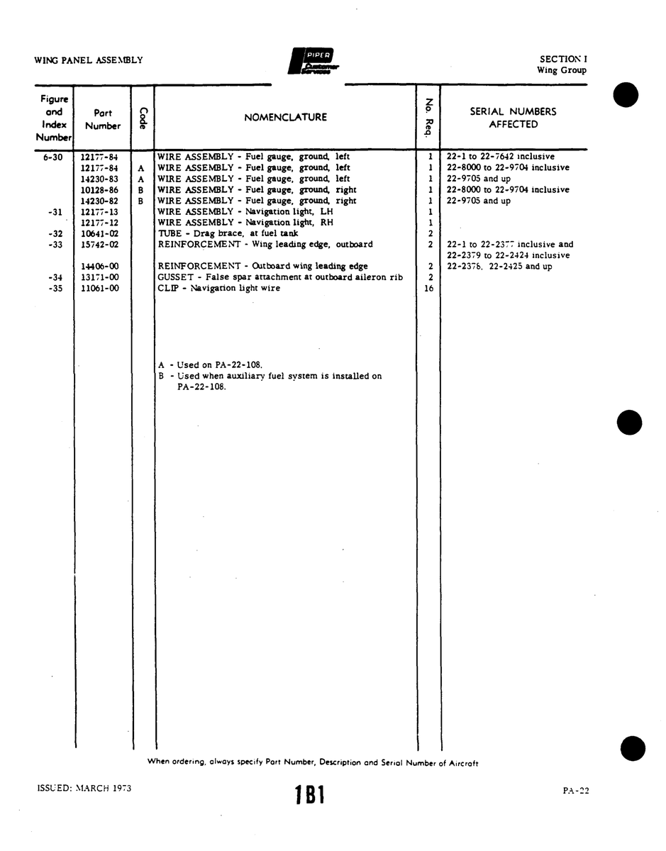 Aviation Part 12177-13 for Piper PA-22 Aircraft