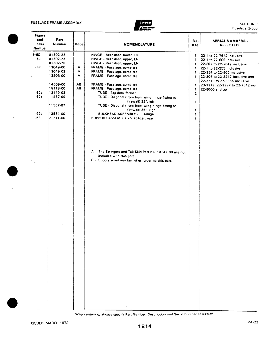Aviation Part 81302-22 for Piper PA-22 Aircraft