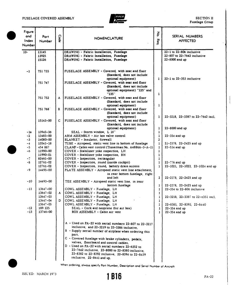Aviation Part 11990-00 for Piper PA-22 Aircraft
