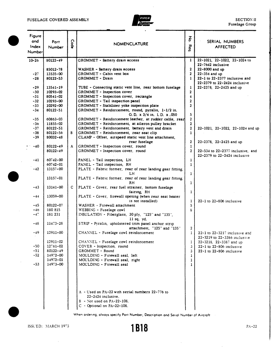 Aviation Part 11473-26 for Piper PA-22 Aircraft