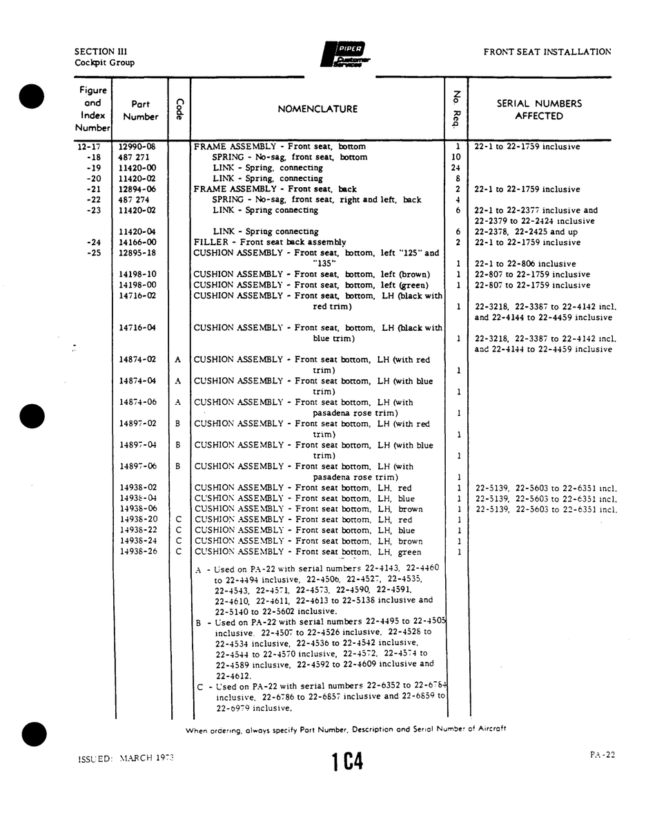 Aviation Part 12990-08 for Piper PA-22 Aircraft