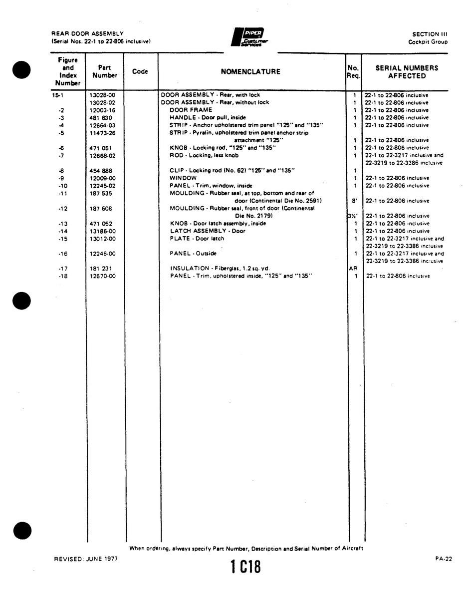 Aviation Part 1224402 for Piper PA-22 Aircraft