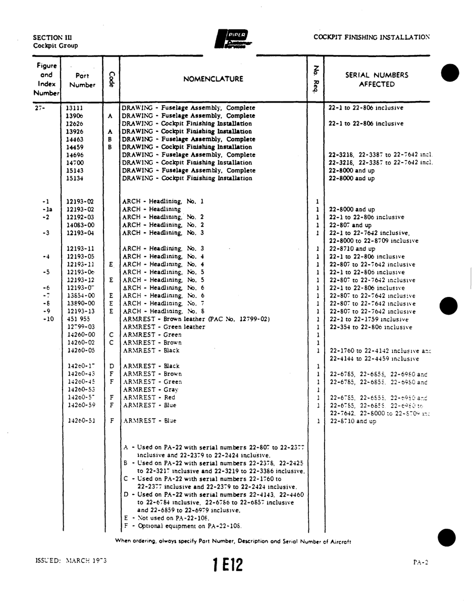 Aviation Part 12193-05 for Piper PA-22 Aircraft