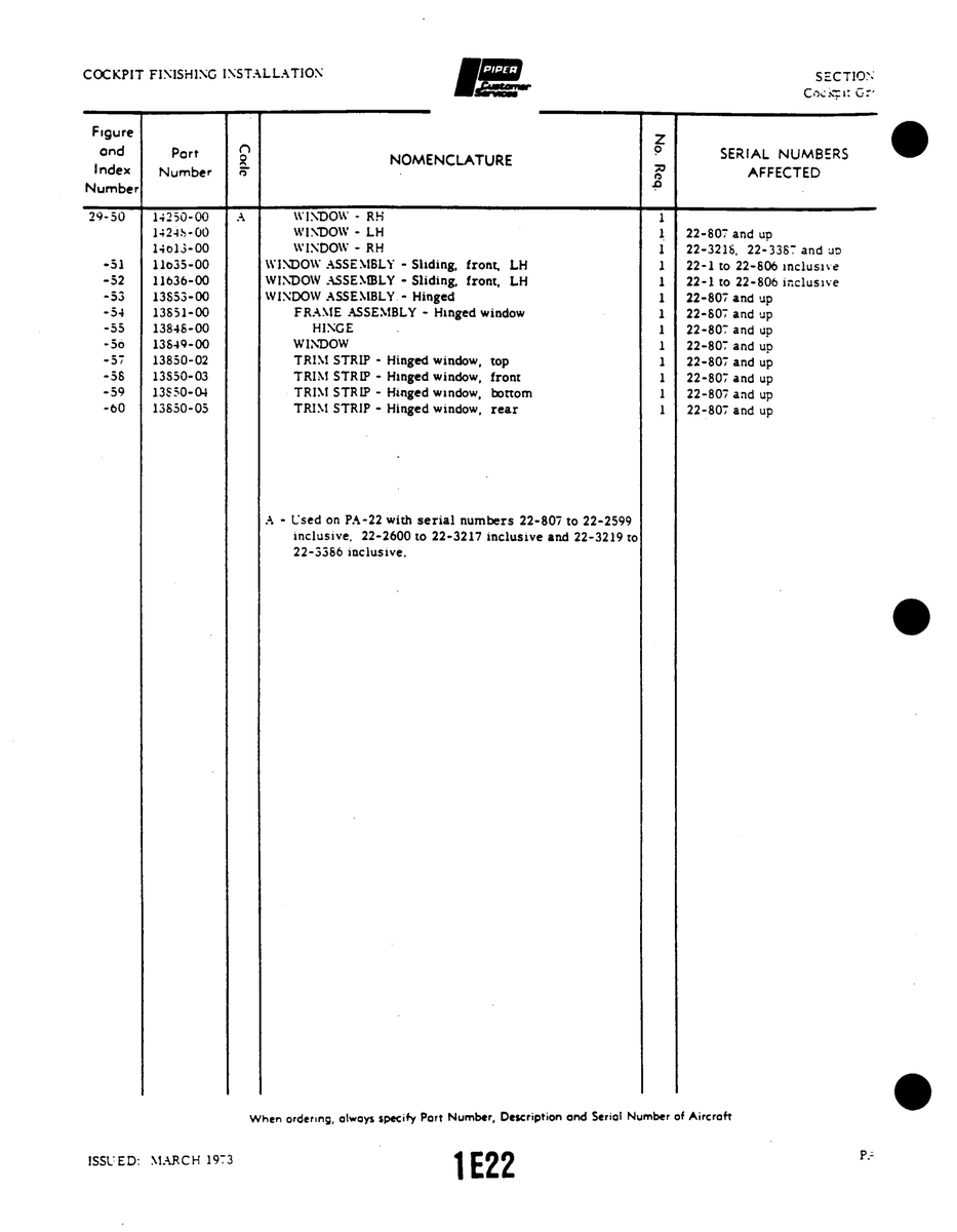 Aviation Part 11035-00 for Piper PA-22 Aircraft