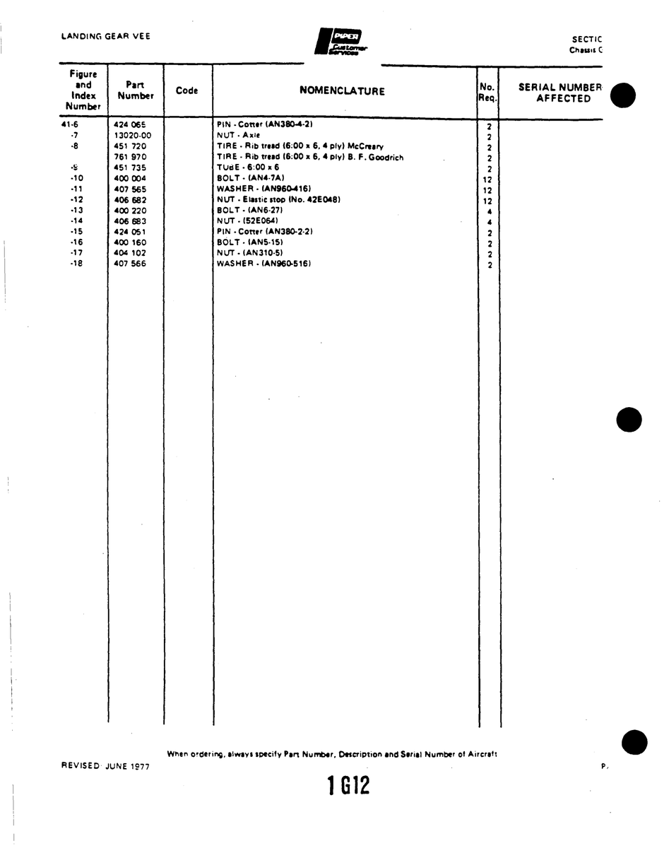 Aviation Part TCldE-600x6 for Piper PA-22 Aircraft