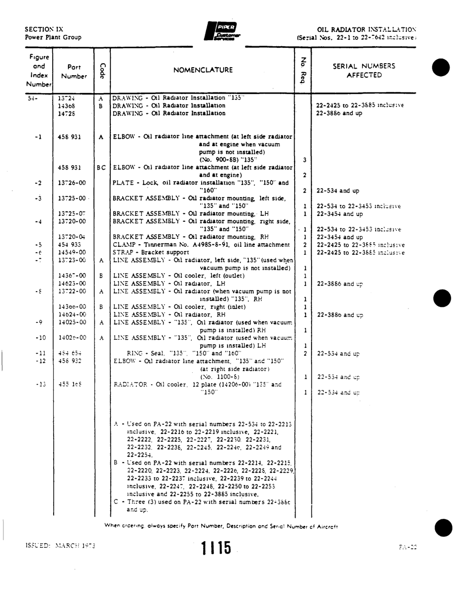 Aviation Part 13125-07 for Piper PA-22 Aircraft