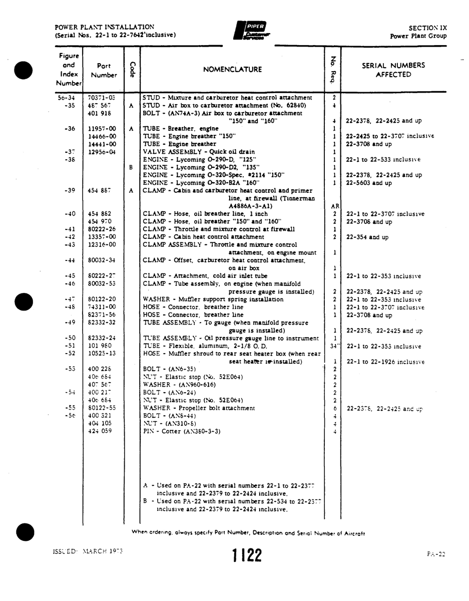 Aviation Part 10525-13 for Piper PA-22 Aircraft