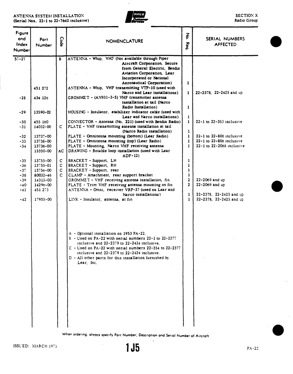 Aviation Part 80032-46 for Piper PA-22 Aircraft