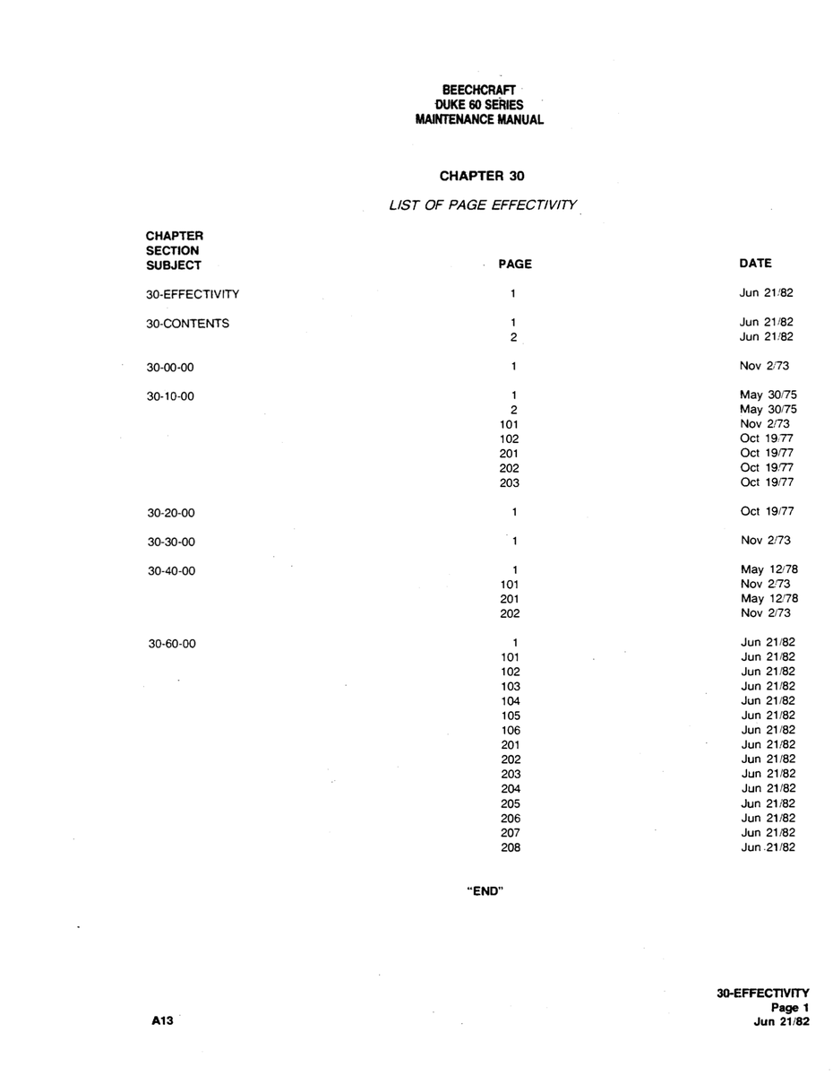 Aviation Part 30-10-00 for Beechcraft 60 Aircraft