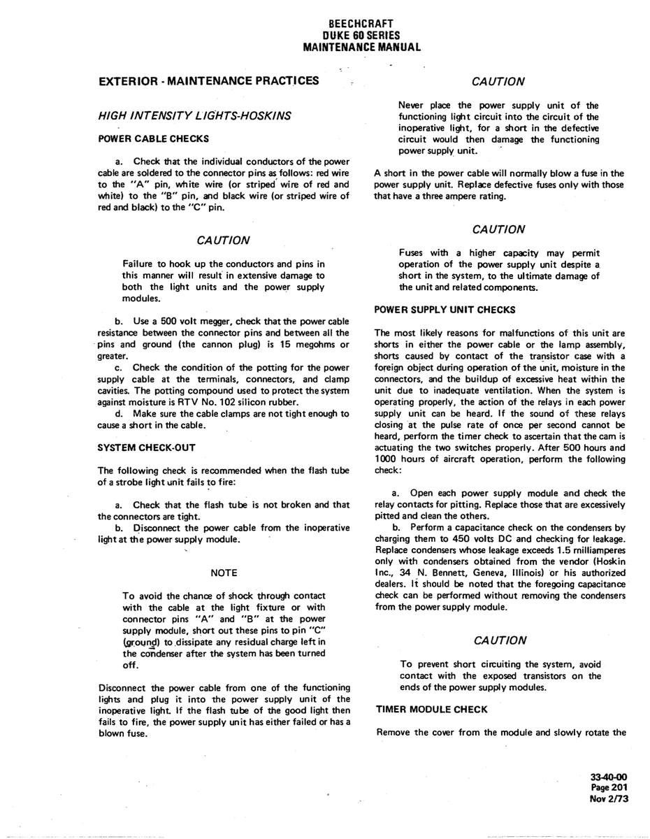 Aviation Part Page201 for Beechcraft 60 Aircraft