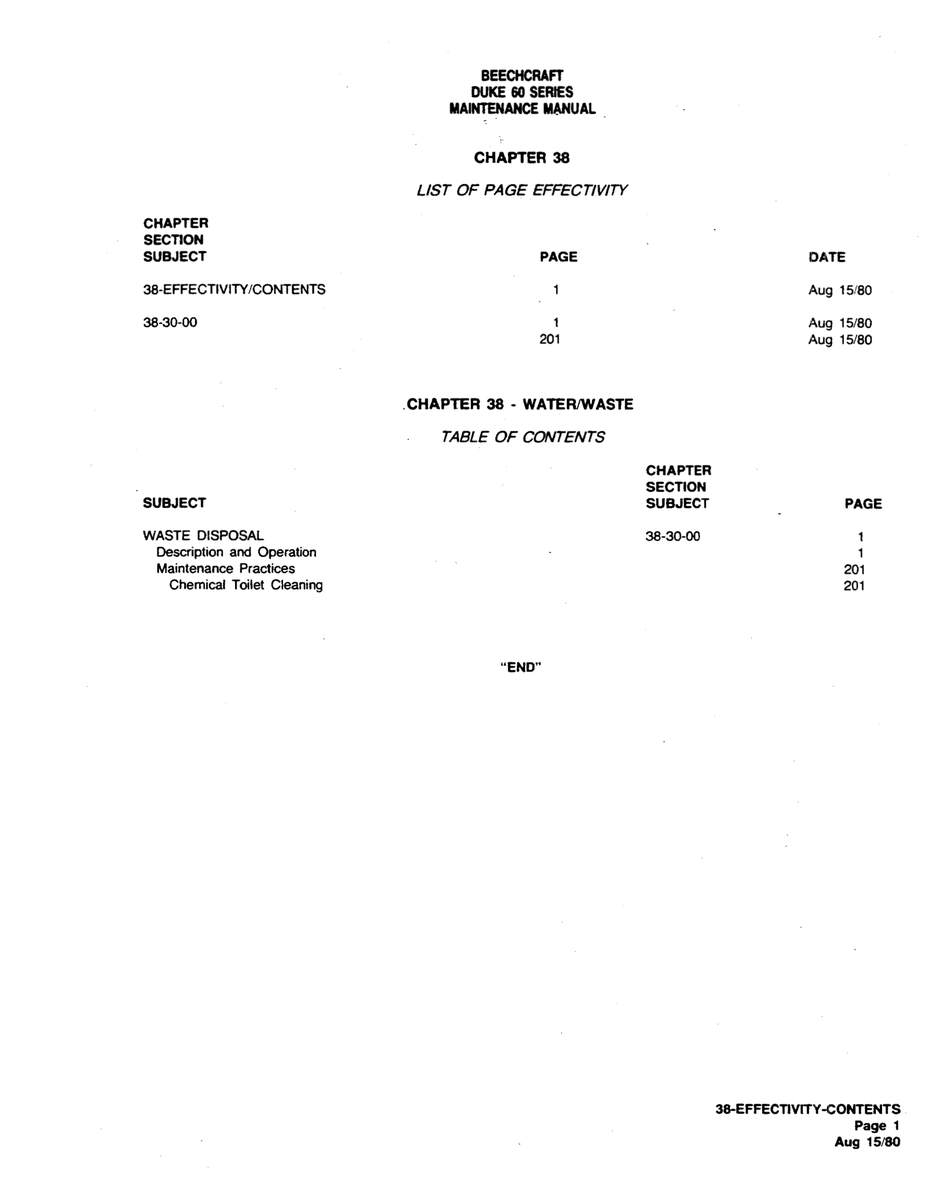 Aviation Part 38-EFFECTIVITY-CONTENTS for Beechcraft 60 Aircraft