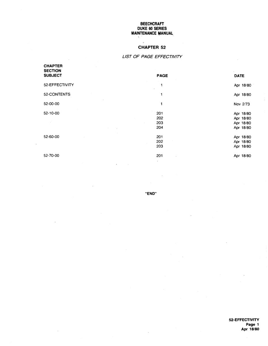 Aviation Part 52-CONTENTS for Beechcraft 60 Aircraft
