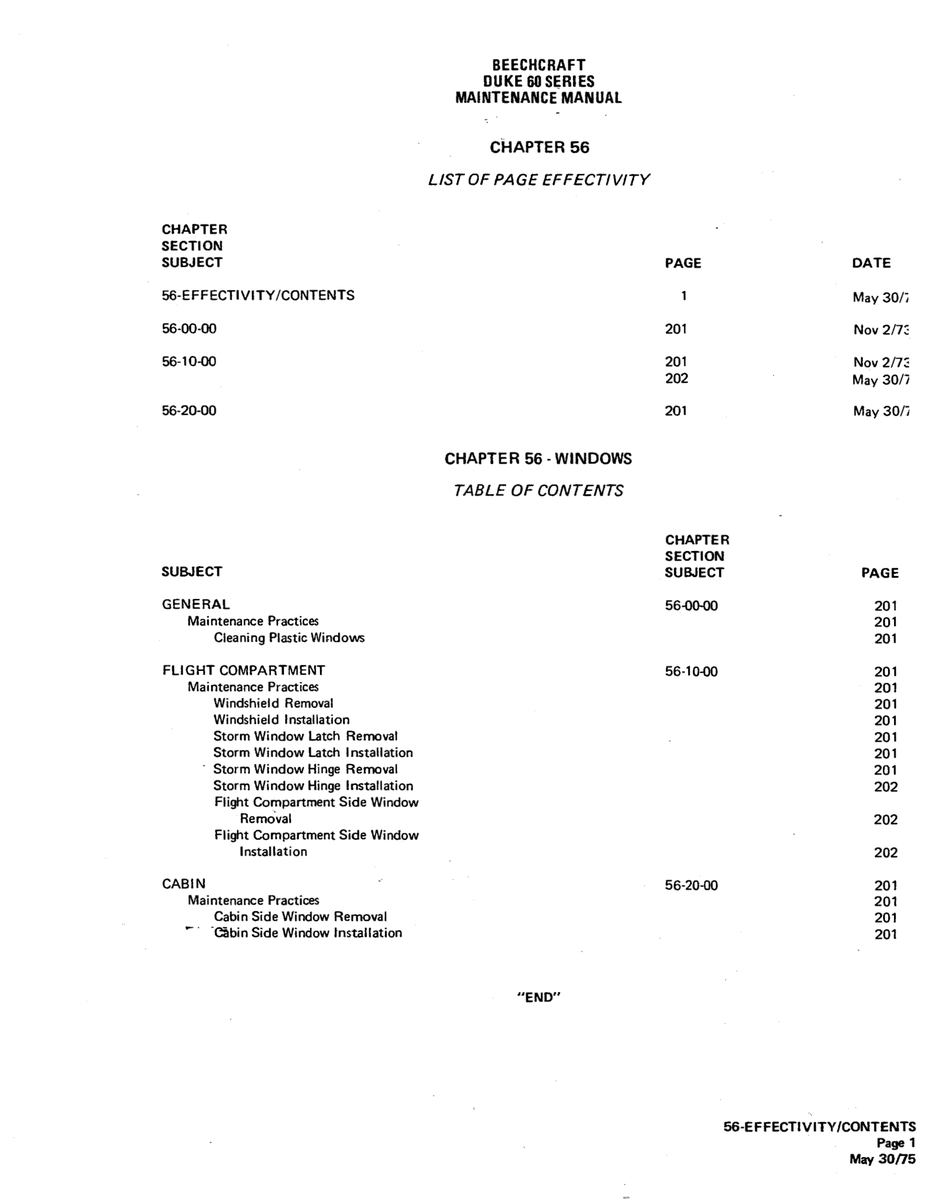 Aviation Part 56-10-00 for Beechcraft 60 Aircraft