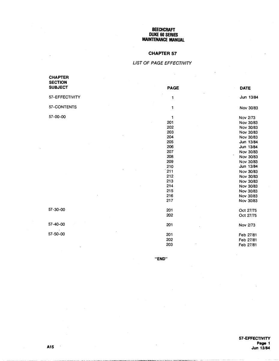 Aviation Part 57-30-00 for Beechcraft 60 Aircraft