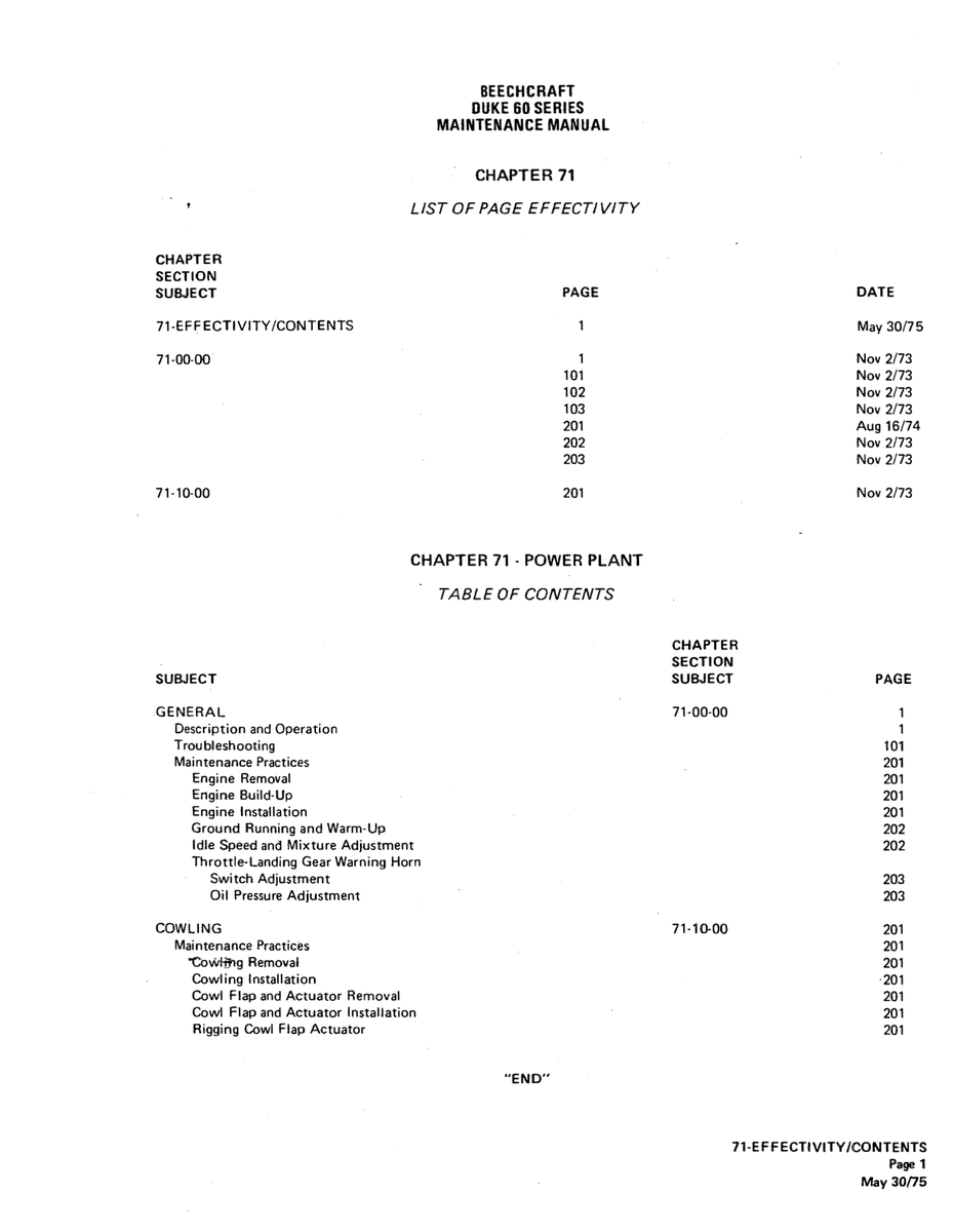 Aviation Part 71-10-00 for Beechcraft 60 Aircraft