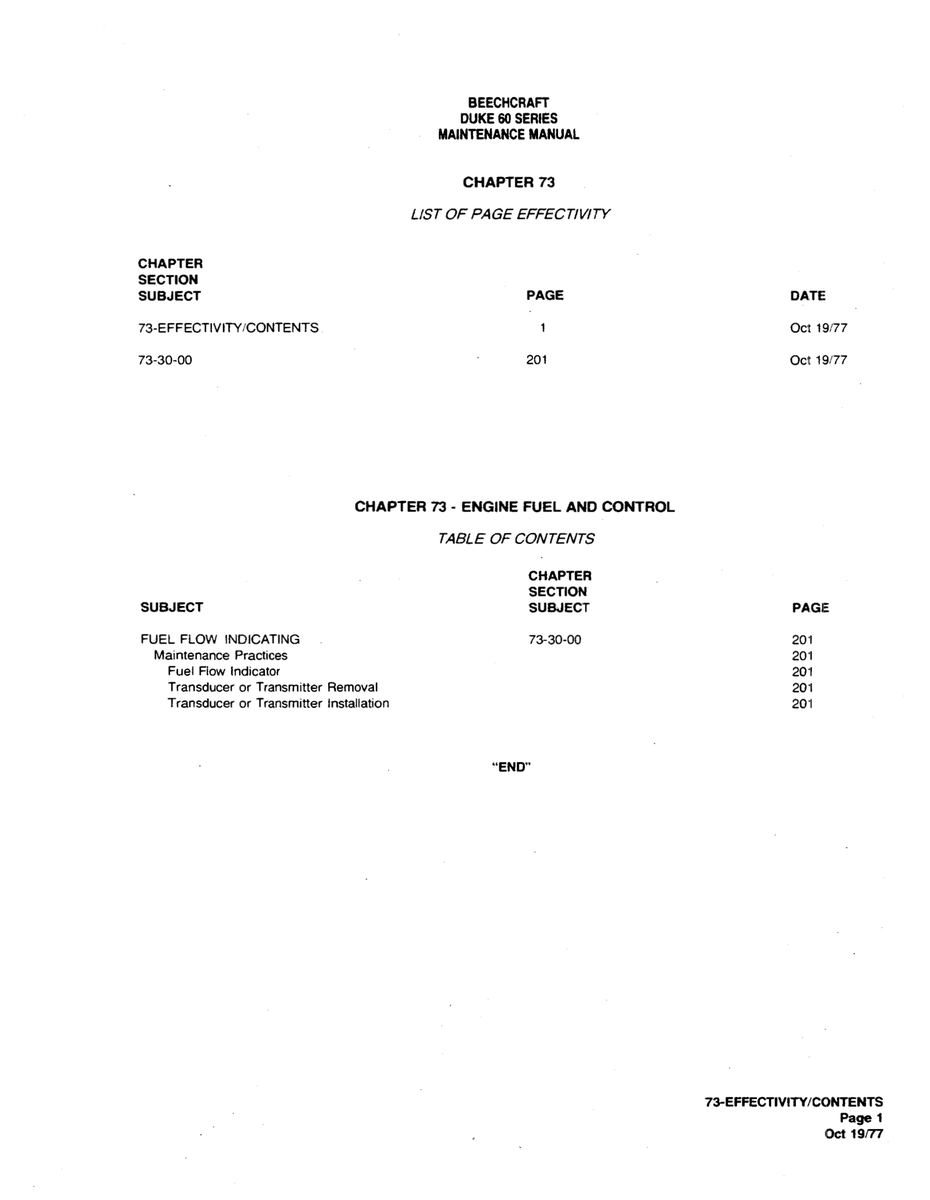 Aviation Part 73-30-00 for Beechcraft 60 Aircraft