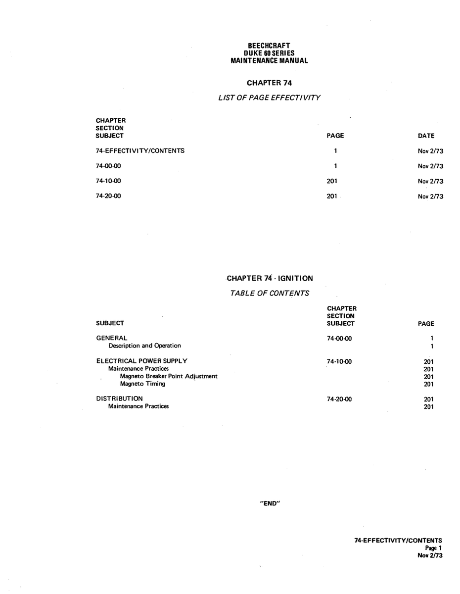 Aviation Part 74-10-00 for Beechcraft 60 Aircraft
