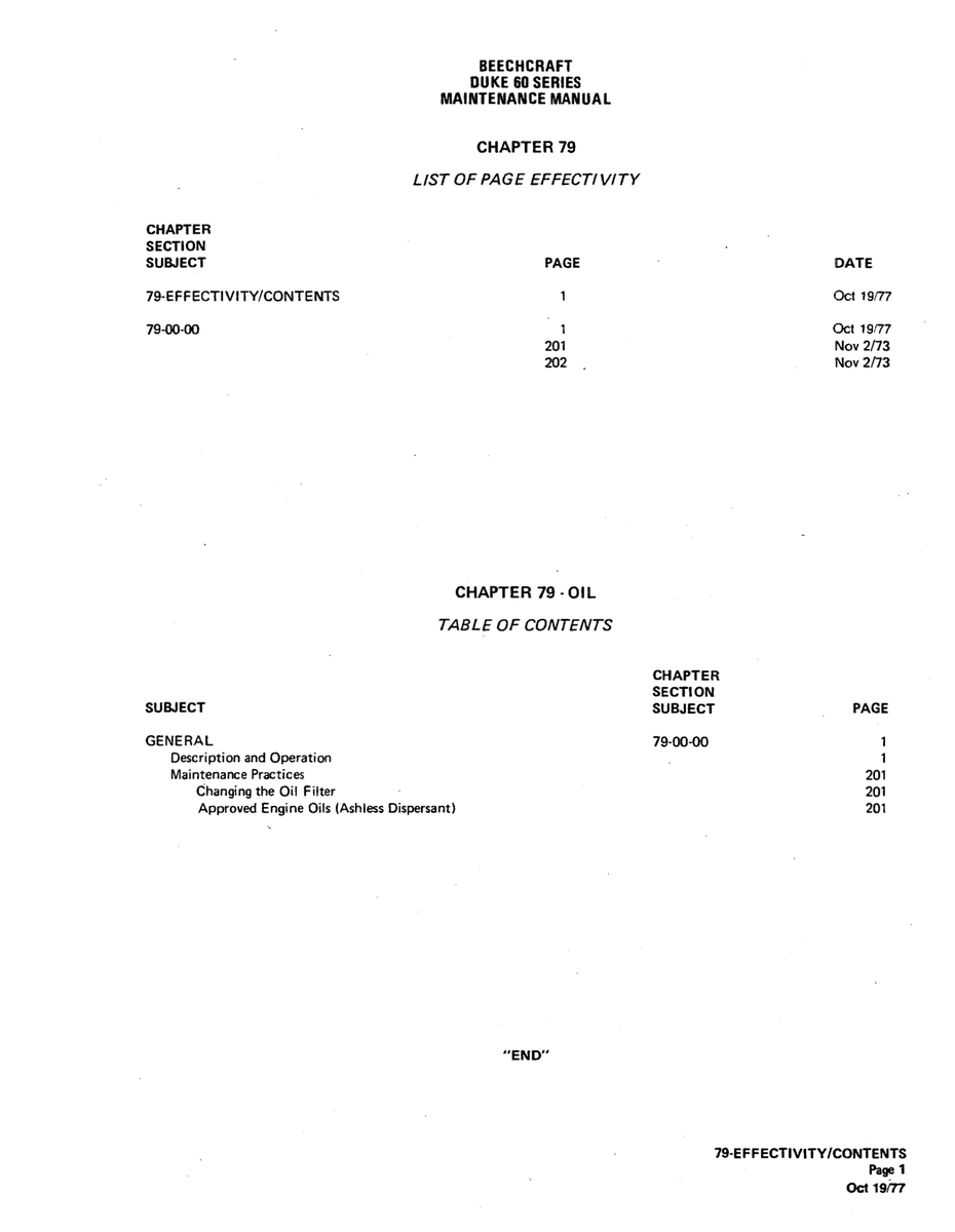 Aviation Part 79-00-00 for Beechcraft 60 Aircraft