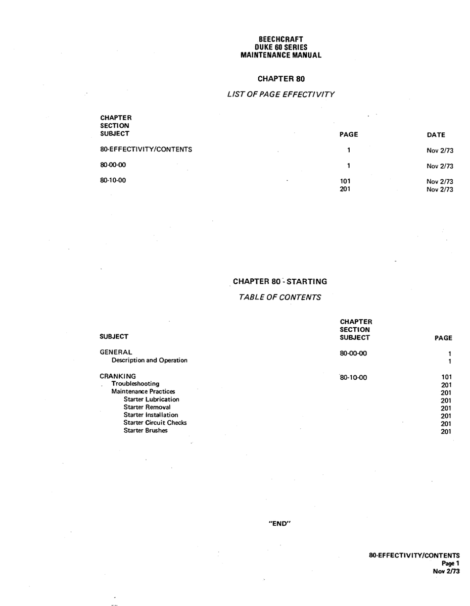 Aviation Part 80-10-00 for Beechcraft 60 Aircraft
