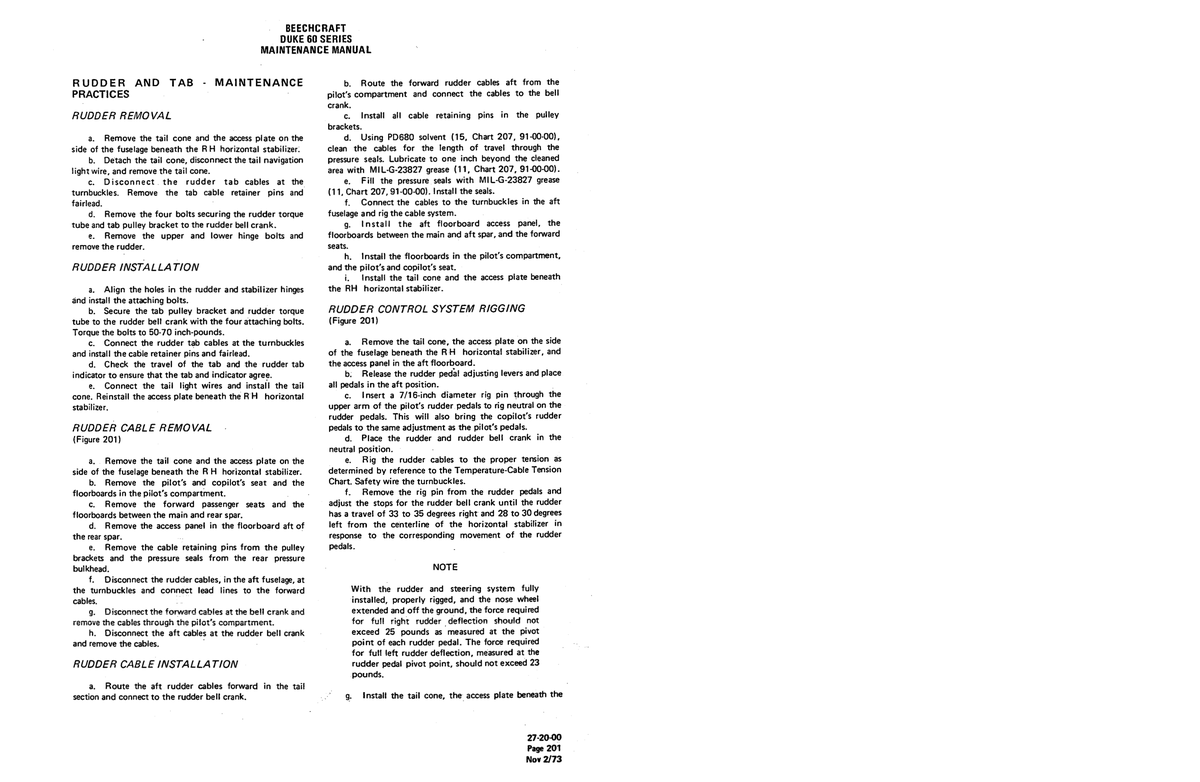 Aviation Part 27-20-00 for Beechcraft 60 Aircraft