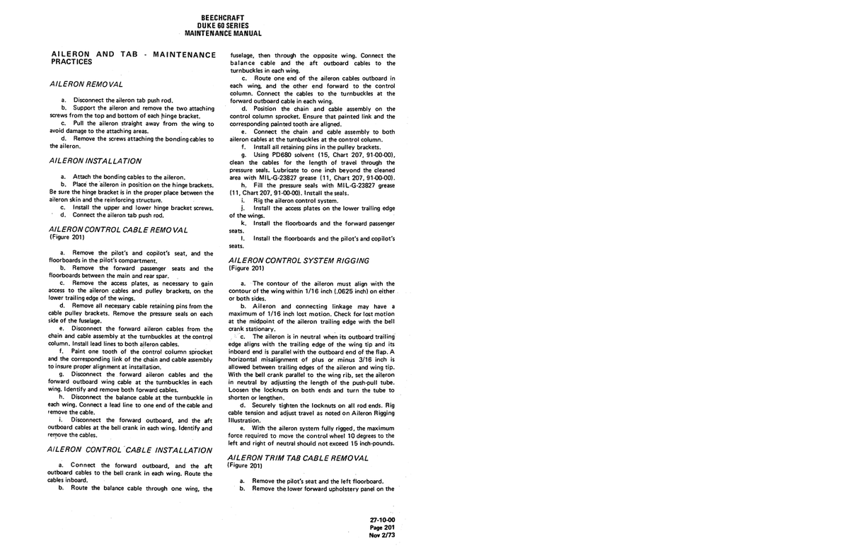 Aviation Part 27-10-00 for Beechcraft 60 Aircraft
