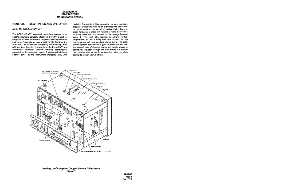 Aviation Part 22-11-00 for Beechcraft 60 Aircraft