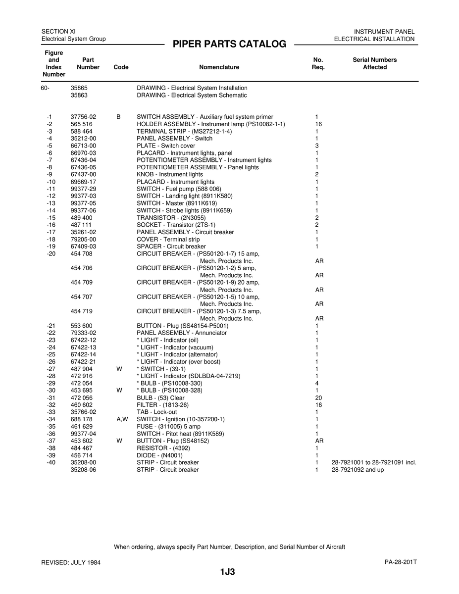 Aviation Part 35208-06 for Piper PA-28-201T Aircraft