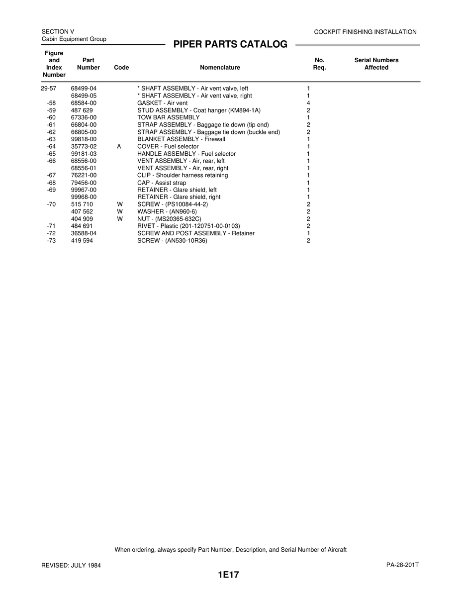 Screw PS10084-44-2 for Piper PA-28 Cherokee Aircraft