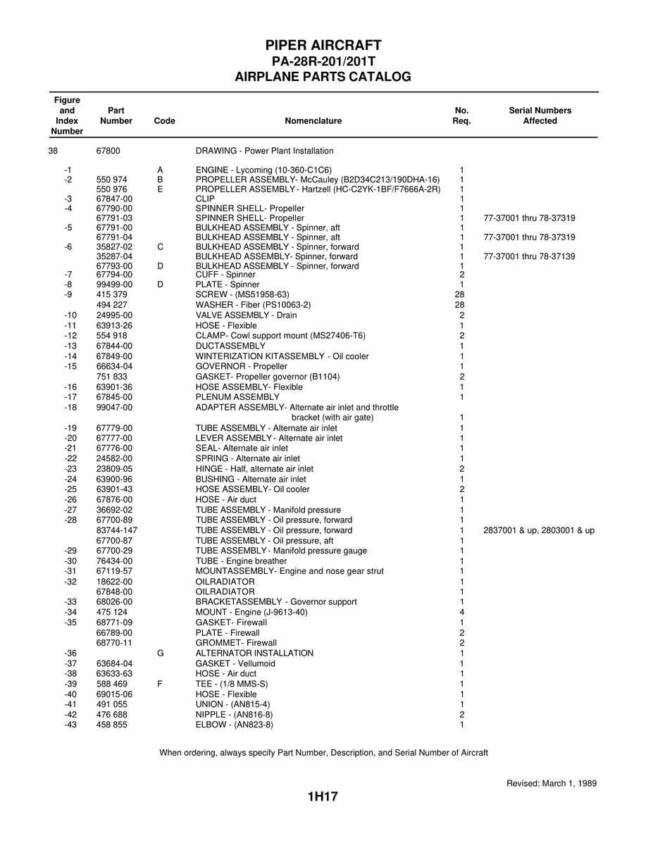 Aviation Part 77-37001 for Piper PA-28 Cherokee Aircraft
