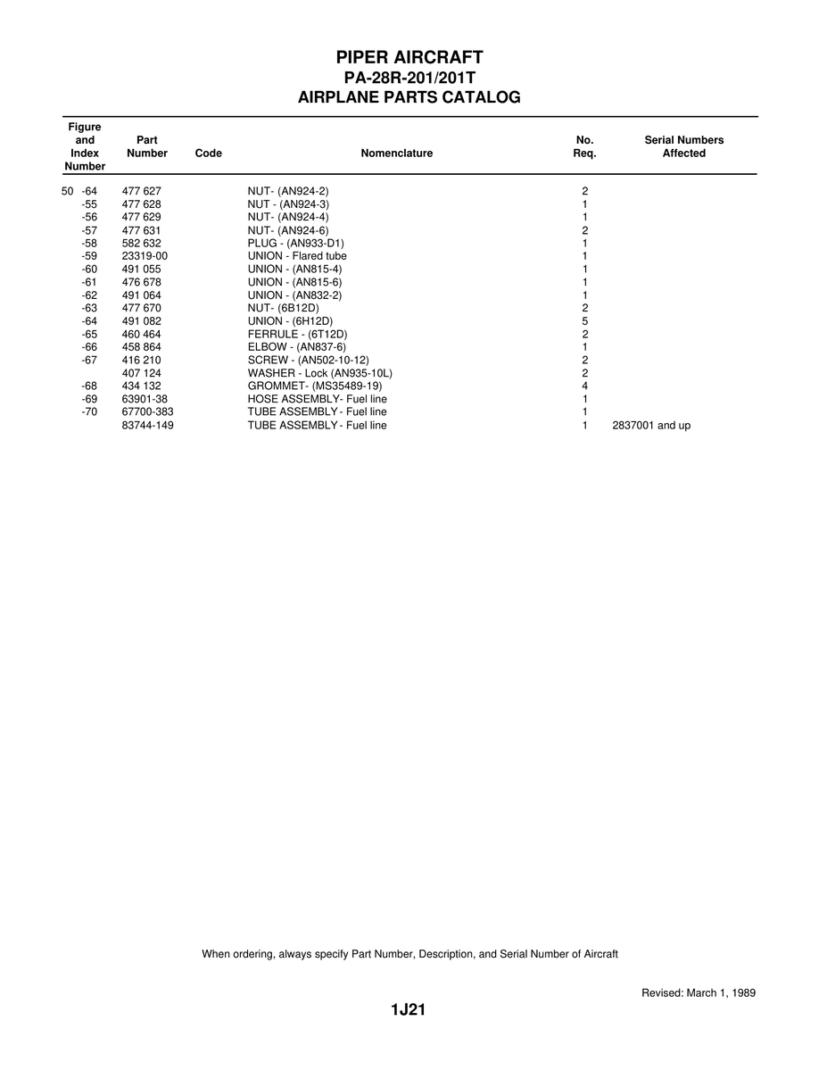 Aviation Part 67700-383 for Piper PA-28 Cherokee Aircraft