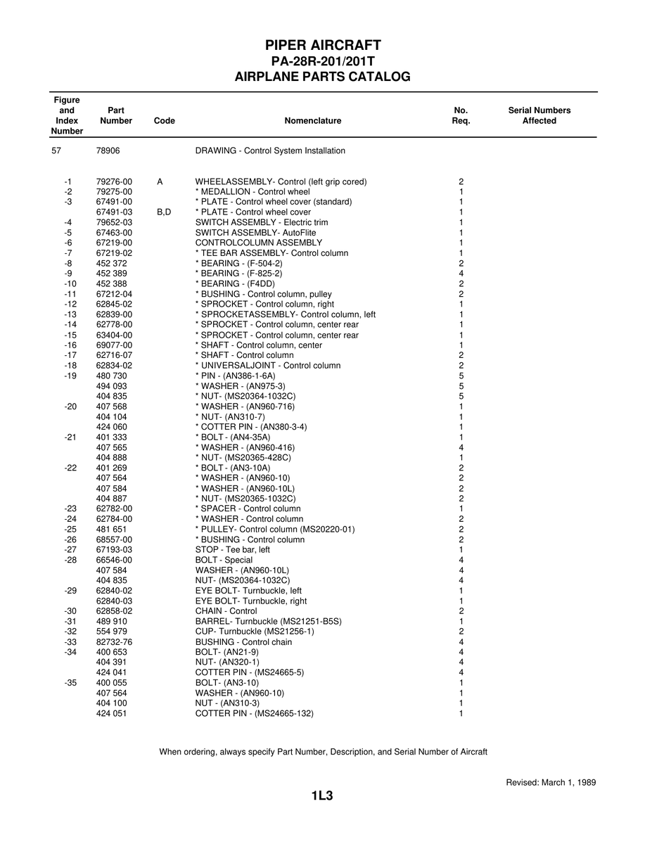 Aviation Part 67212-04 for Piper PA-28 Cherokee Aircraft