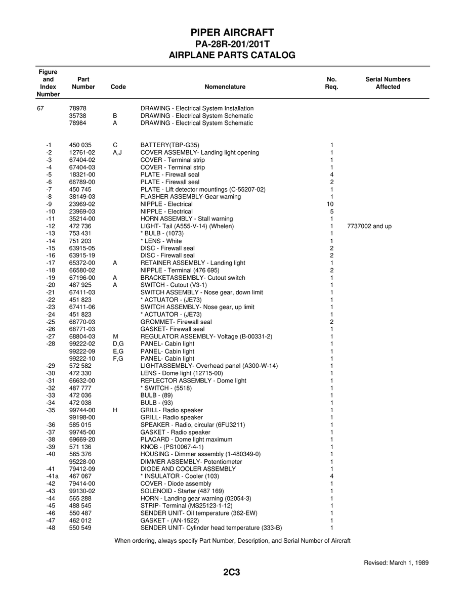 Aviation Part 63915-19 for Piper PA-28 Cherokee Aircraft