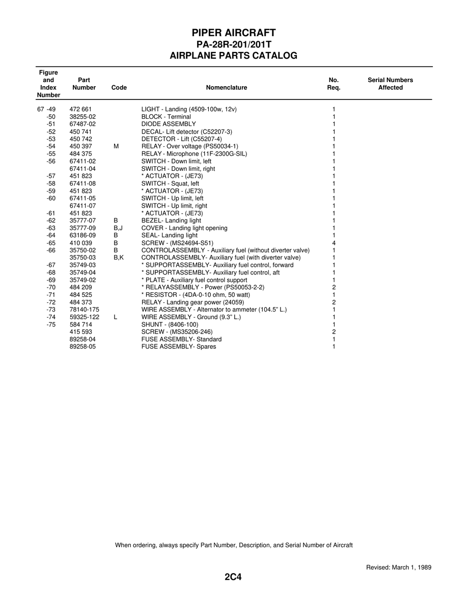 Aviation Part 59325-122 for Piper PA-28 Cherokee Aircraft